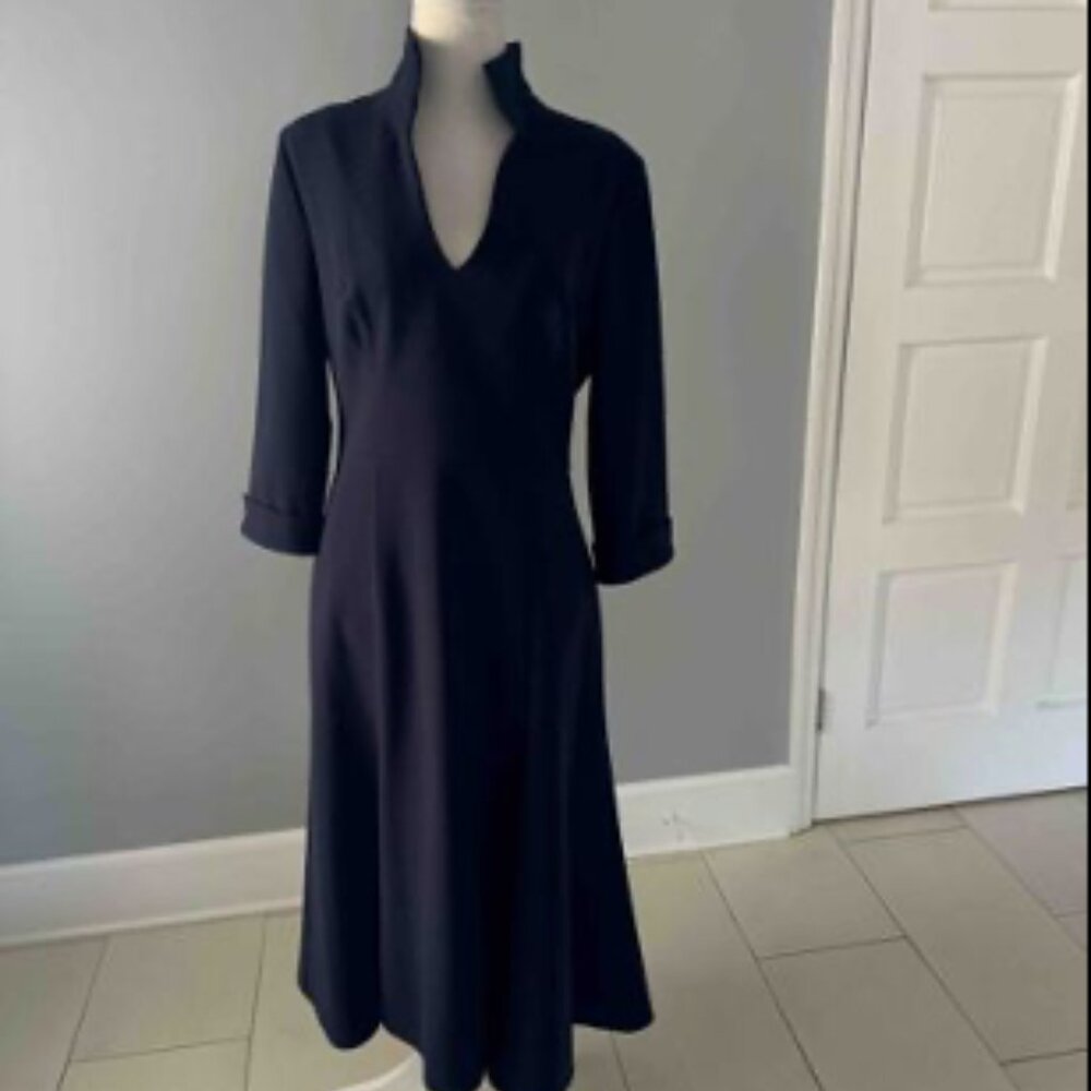 Black Halo Navy Blue Mandarin Collar A-line Dress